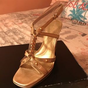 Gold leather wedge sandal
